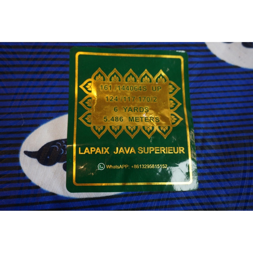 Lapaix Java Superieur Super Wax Fabric 6 Yards Blue Bird Stripe Dutch Wax Print - Picture 3 of 9